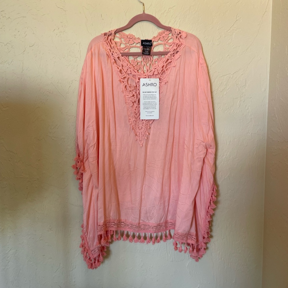 Ashro Pink Crochet-Trim Caftan Cover-Up